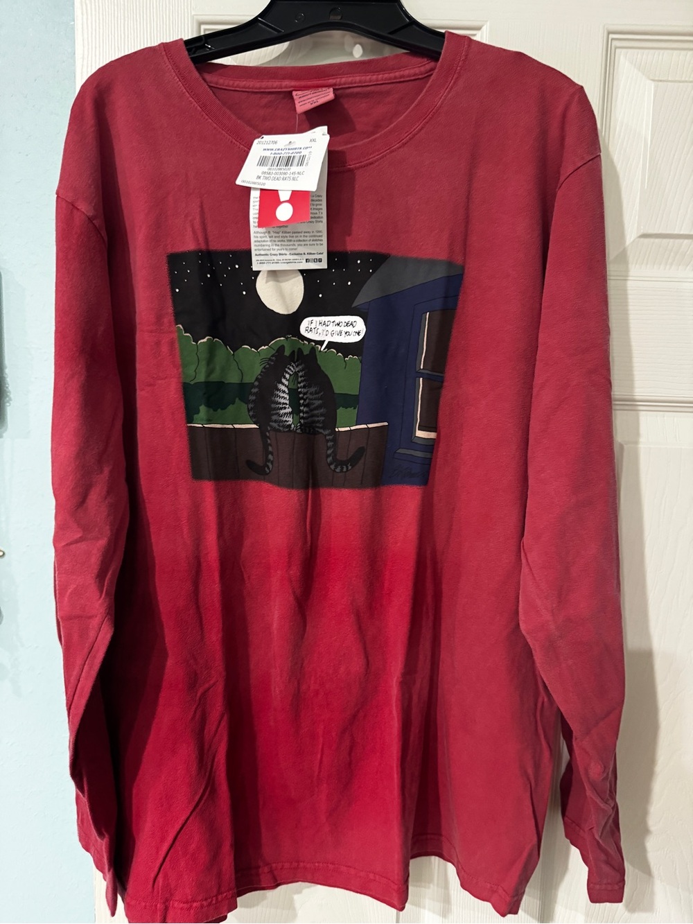 NEW NWT XXL B. kliban Crazy Shirts Hawaii Red Long Sleeve 2 Dead Rats Moonlight